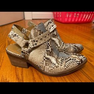 Dolce Vida Faux Snakeskin Cutout Booties
